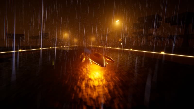 Mud drag race through a floodlit swamp marked out in amber neon