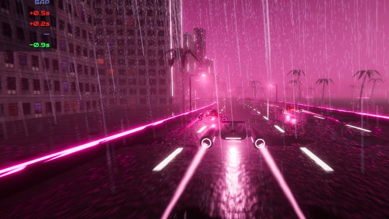 Hover racer in Miami lit in pink neon
