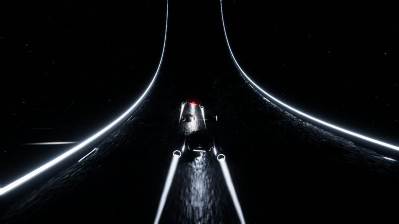 Hover racer on the Moon lit in silver neon